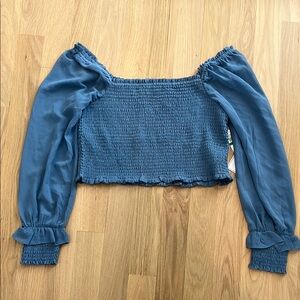 Blue Off-Shoulder half top- cropped top Smocked Women's Top